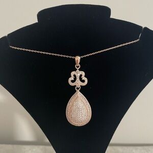Luxury Sterling Silver 925 CZ Zirconia Necklace Rose Tone